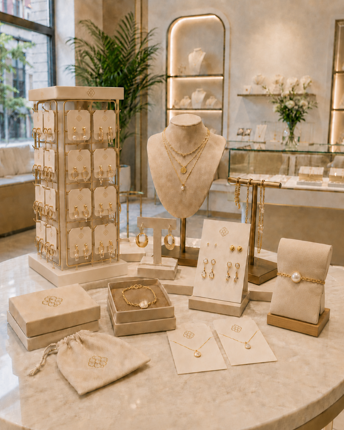 Complete private label sieradenpresentatie met displays, verpakkingen en POS-materiaal